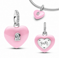 Charm corazón rosado llave colgante