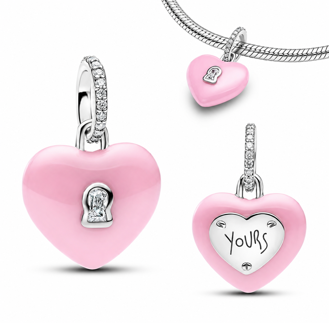 Charm corazón rosado llave colgante