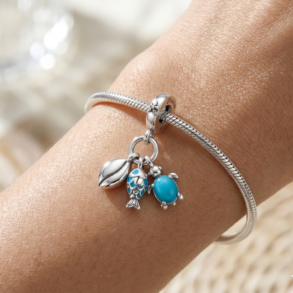 Charm Tortuga, Pez, Concha Colgante