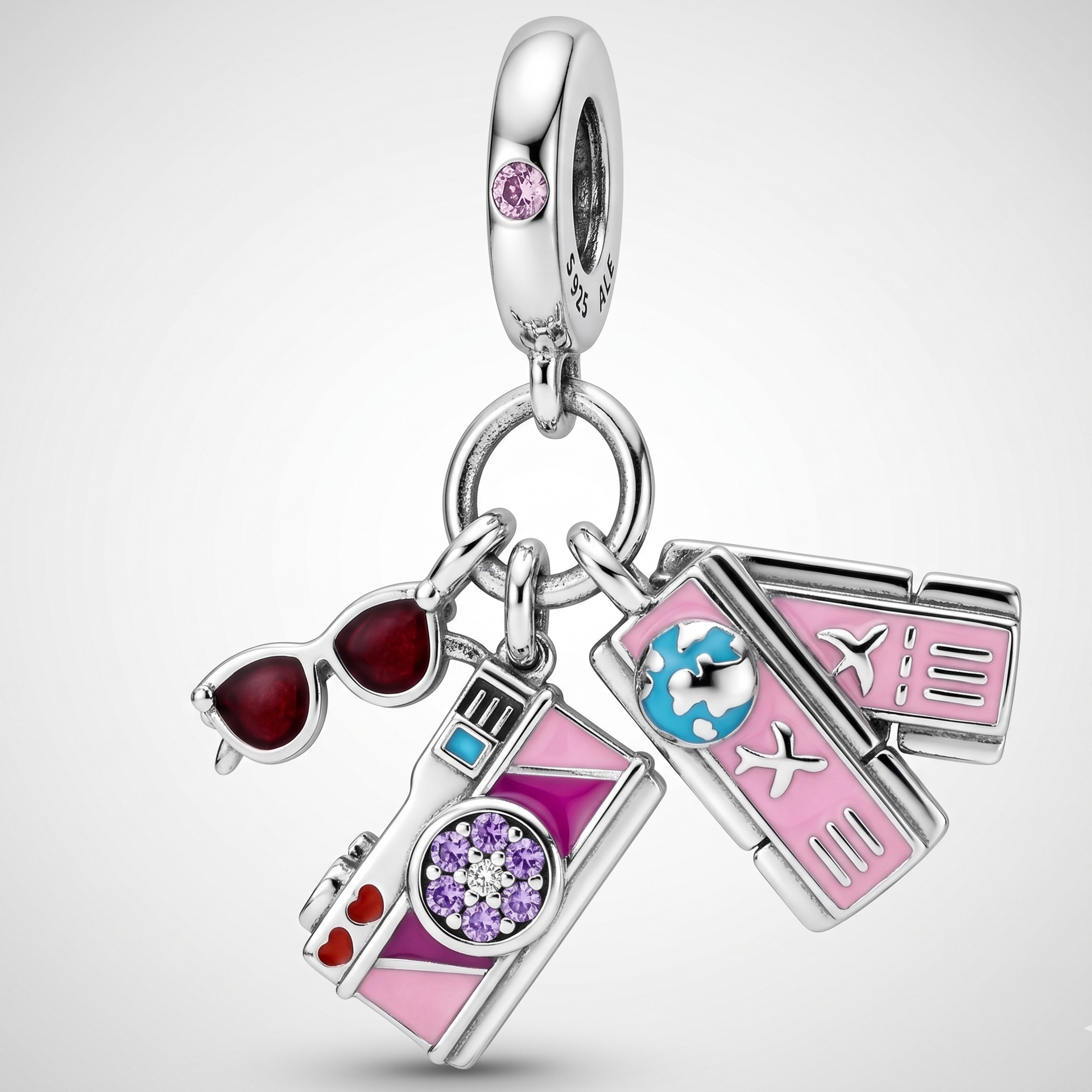 Charm Gafas, tíquete, cámara rosado colgante