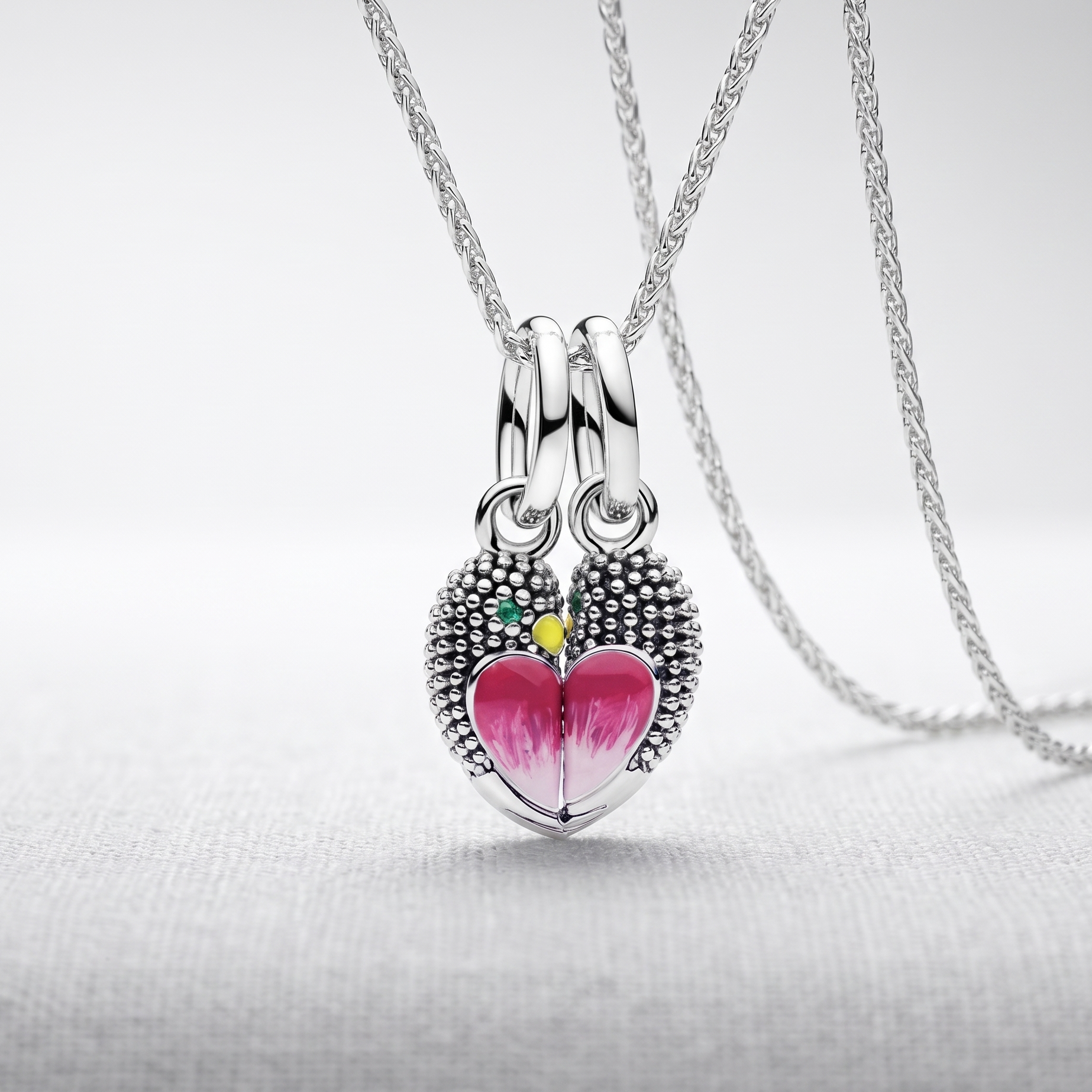 Charm corazón dividido con pajaritos colgante